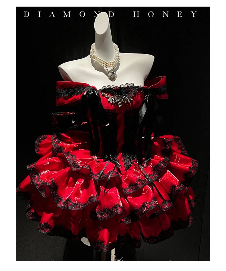 Princess Romantic Date Anniversary Wedding Party Pink Dress Girls Women's Sweet Lolita Halter Off-Shoulder Ball Gown Dresses