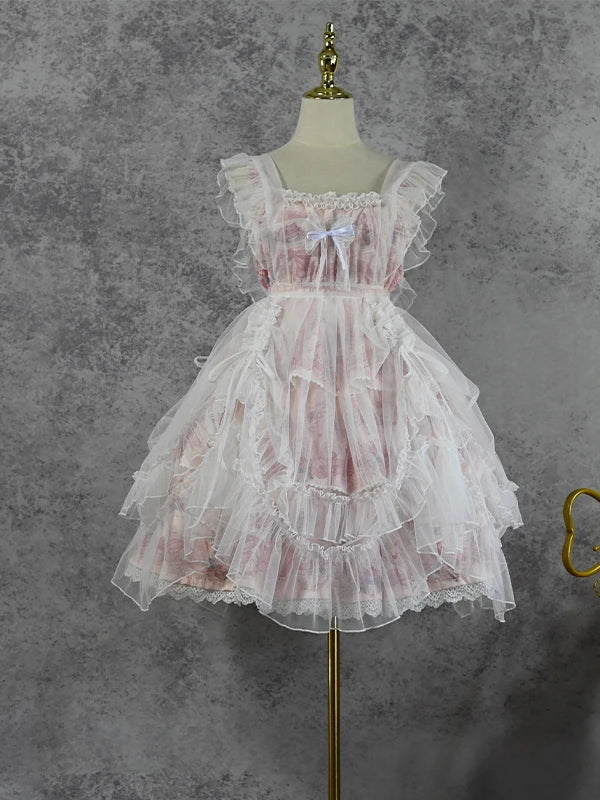 Original Lolita Apron with Veil and Drawstring, Two Types of Dress for Wearing Corporate Casual Dresses