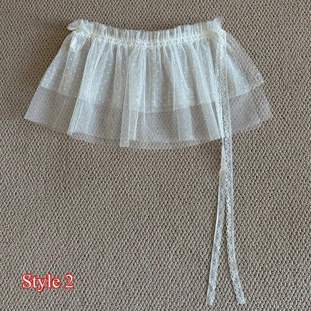 Lace Mini Skirts Women Elegant Sweet Lolita Short Skirts High Waist Ruffle Skirts Lace Trim Butt Curtain Skirt
