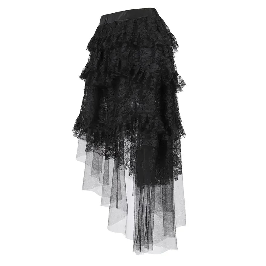 The Midnight Waltz High-Low Gown: A Parisian Noir Masterpiece | Layered Lace & Tulle Asymmetrical Skirt (XS-6XL) | Parisian Princess
