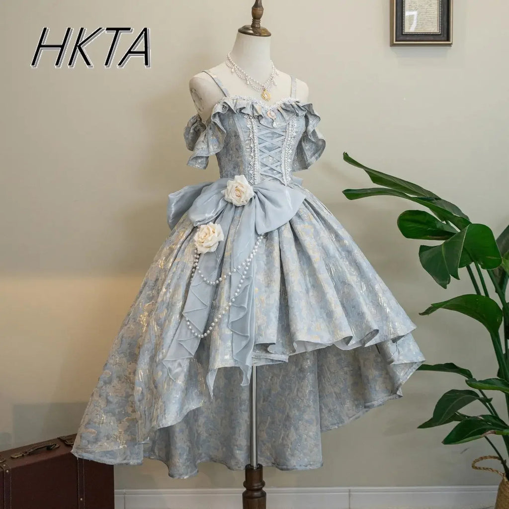 Lolita Original Princess Dress Fashion Sweet Flower Bead High Waist Slim Long Suspender Dress Wedding Gorgeous Adult Party Dress