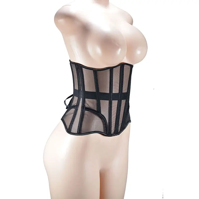 Women Abdomen Tight Corset Crops Under Bust Bustiers Breathable Mesh Waist Girdle With Bones Slimming Lace Up Bodices