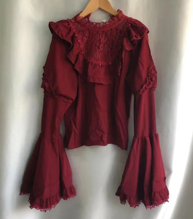 Lolita Style White Blouses Women 2025 Camisas De Mujer Patchwork Lace Flare Sleeve Shirt Y2k Tops Casual Fashion Japanese Blouse