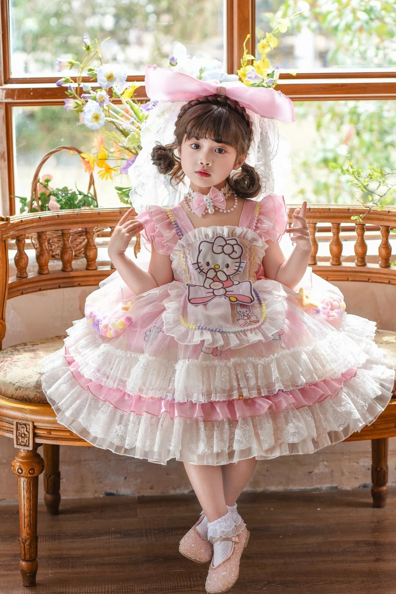 cute Hello Kitty Dress Lolita Girls Party Skirt Girl Kid's Dress Children's Clothes Girls Clothes Kawaii Anime Birthday Gift