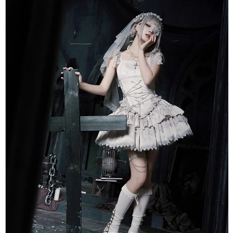 Gothica Signature Long Split Dress New Womens French Elegant Court Style Heavy Industry Lolita Dress Fishbone Corset Skirt Shirt Set