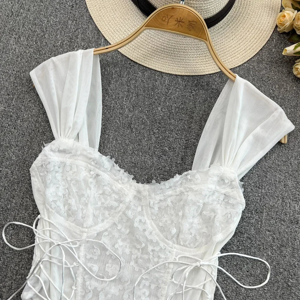 Flower Lace Tank Top Fish Bone Crop Design Inner Strap French Tube Tops Y2k Cute Pink Corset Summer Wear