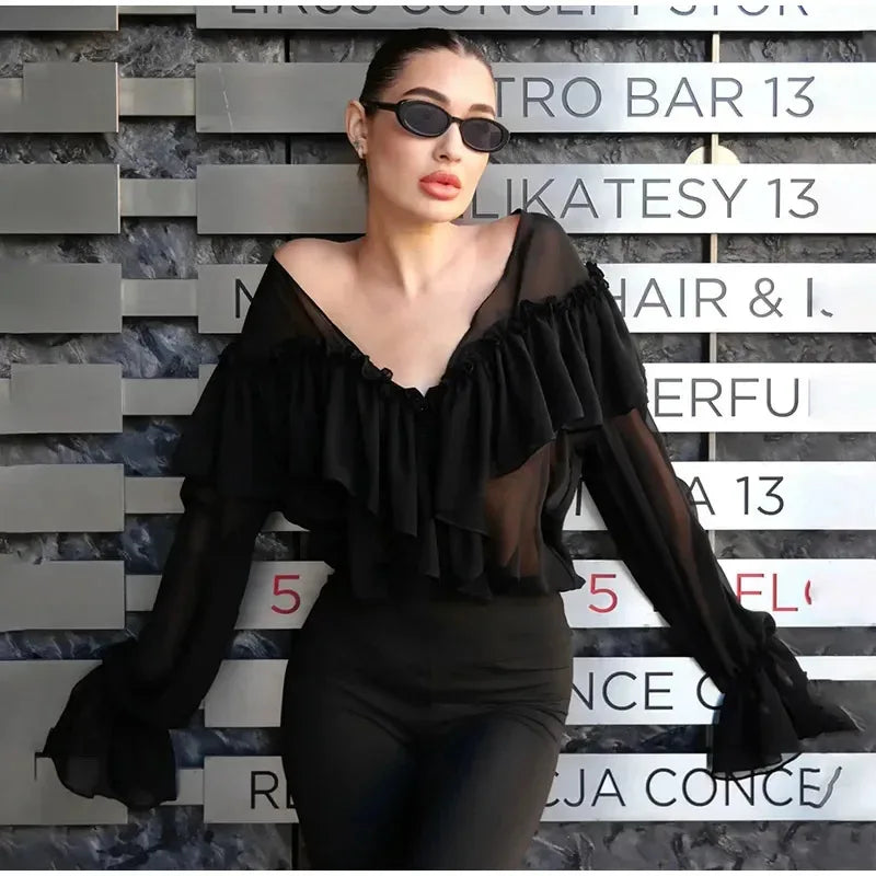 The Éclat Summer Tiered Blouse | French V-Neck Gauze Top | Ethereal Loose Fit Manteau | Parisian Princess