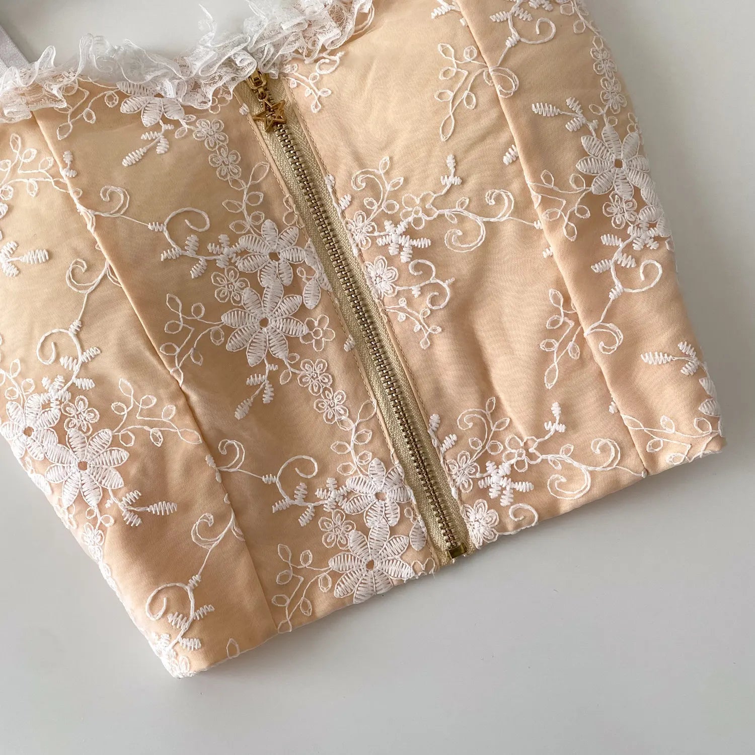 The Trianon Tiered Lace Cami | Embroidered Sleeveless Tank Top | Stretchy Slim Zipper Lingerie Top | Parisian Princess