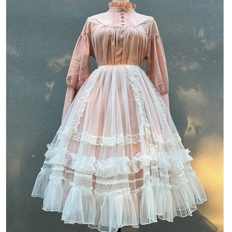The Ophelia Mesh Waist Curtain | French Lolita Sheer Cover-up | Drawstring Lace Overskirt | Parisian Princess