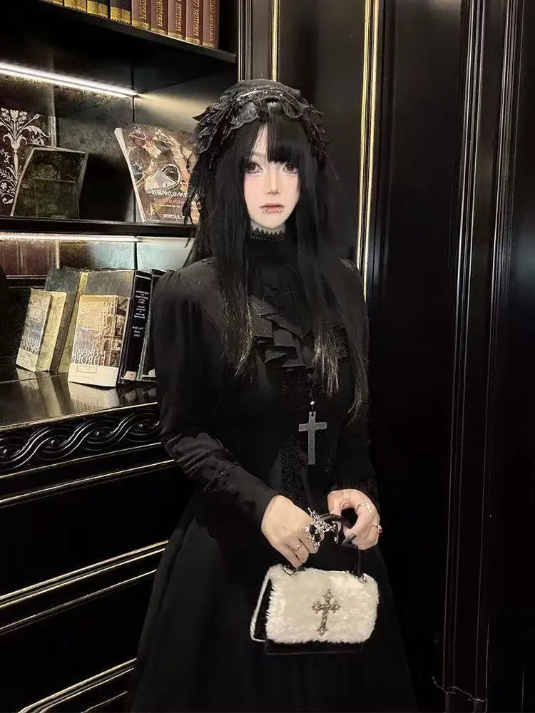 France Gothic Grunge Y2k Lace Dress Women Dark Academia Sexy Slim Party Dresses Korean Fashion Design Festival Long Prom Dress