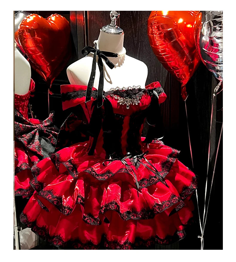 Princess Romantic Date Anniversary Wedding Party Pink Dress Girls Women's Sweet Lolita Halter Off-Shoulder Ball Gown Dresses