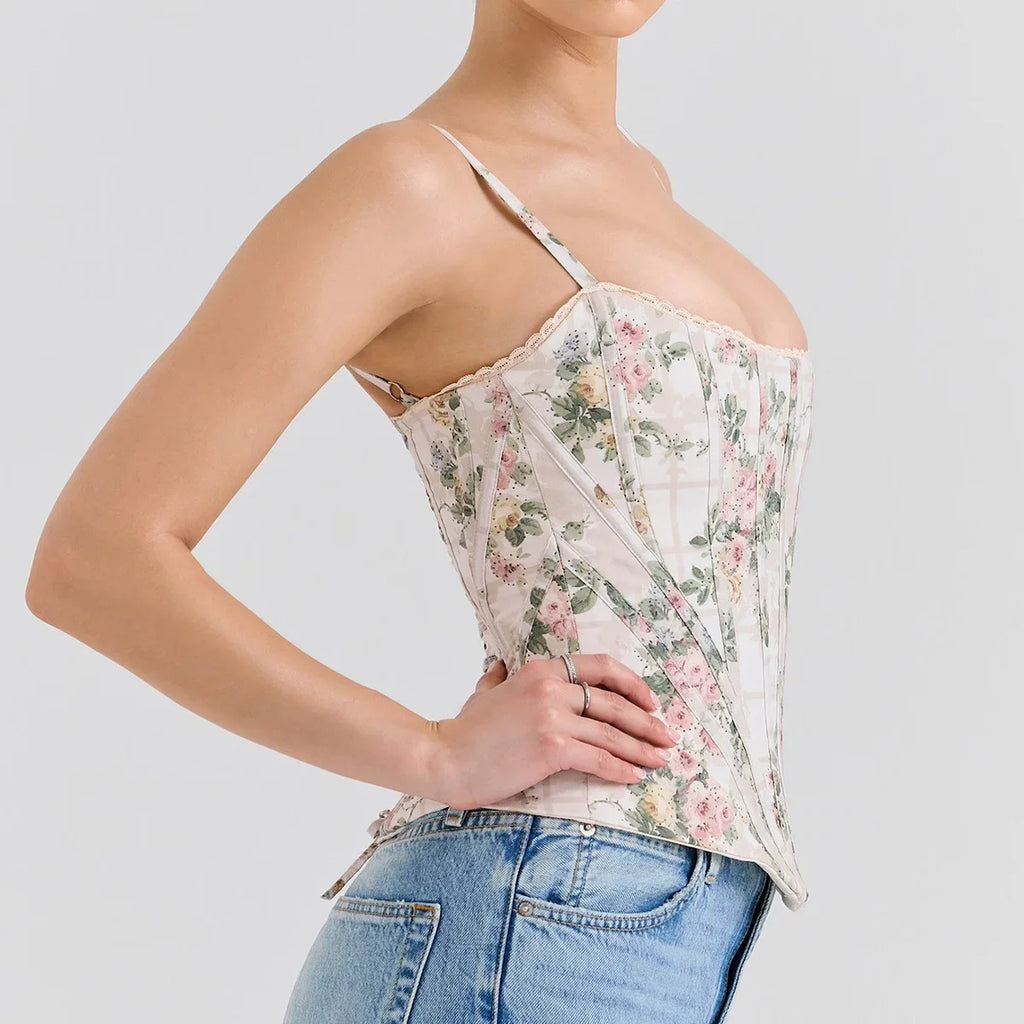 The Coquette Lattice Bustier | Summer Lace-Up Mesh Corset Top | Date Night Spaghetti Strap Party Tank | Parisian Princess