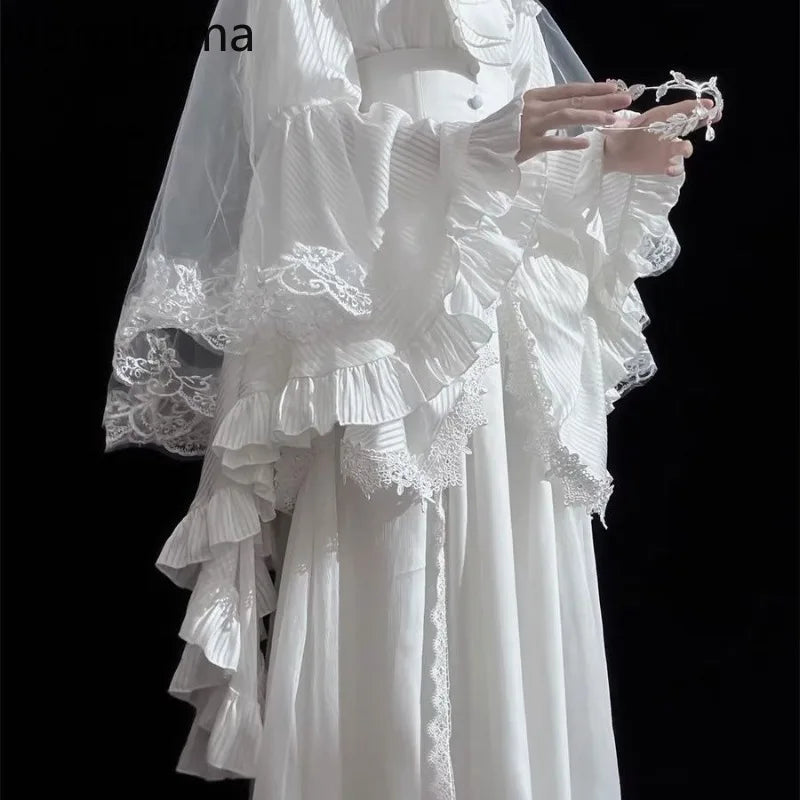 The Tuileries Big Swing Skirt | French Lolita High-Waist Maxi | Patchwork Lace Ankle-Length Saia | Parisian Princess