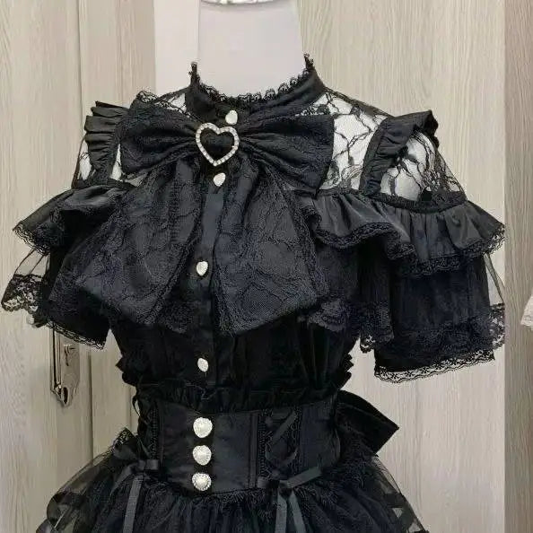 The Amélie Ruffled Chiffon Blouse | V-Neck Puff Sleeve Lolita Shirt | Sweet Parisian Top | Parisian Princess