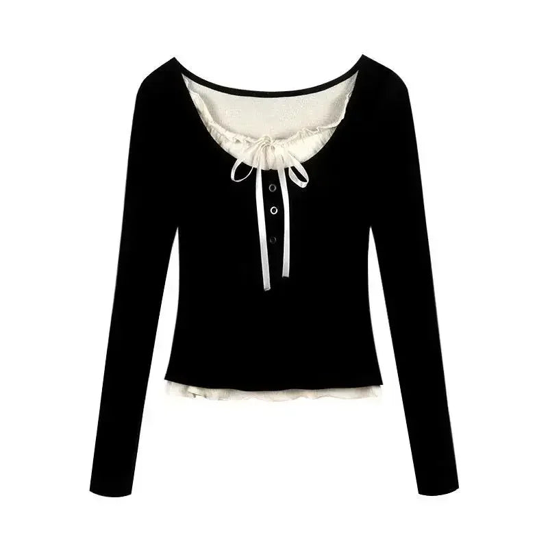 The Trianon Long-Sleeve Crop Top | French Slim Pullover Blouse | Sophisticated Office Lady Bodycon | Parisian Princess