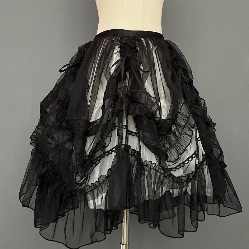 The Ophelia Mesh Waist Curtain | French Lolita Sheer Cover-up | Drawstring Lace Overskirt | Parisian Princess