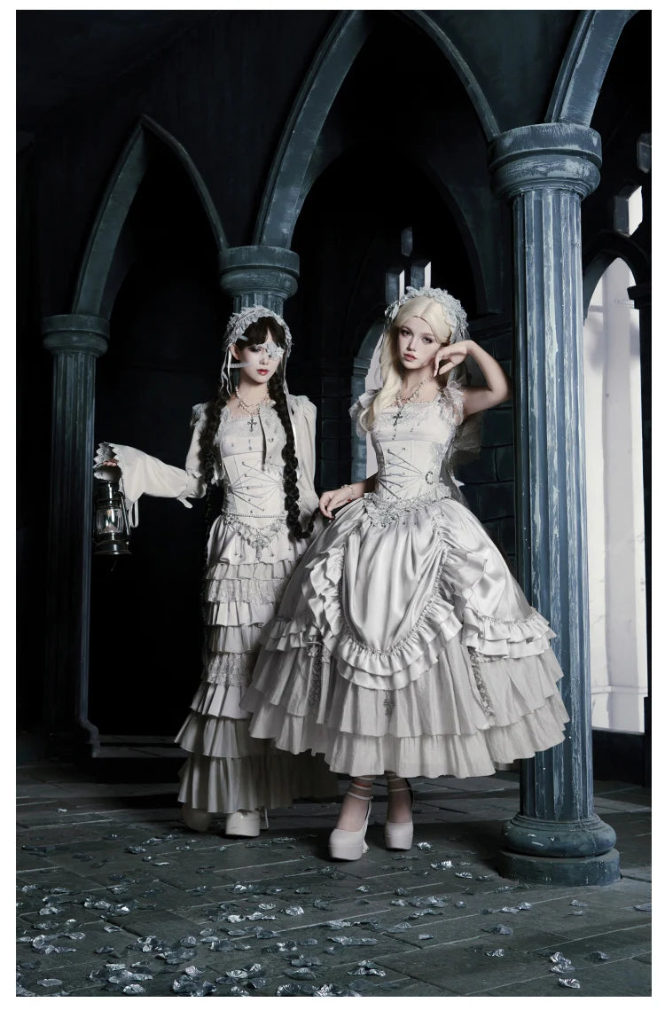 Gothica Signature Long Split Dress New Womens French Elegant Court Style Heavy Industry Lolita Dress Fishbone Corset Skirt Shirt Set