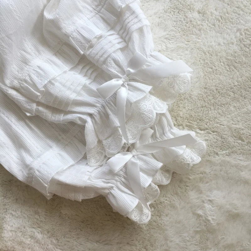 French Sweet Lolita Safety Short Pants Women Parisian Ruffleds Knickers Cotton Elastic Waist Victorian Bow Shorts Cute Bloomers