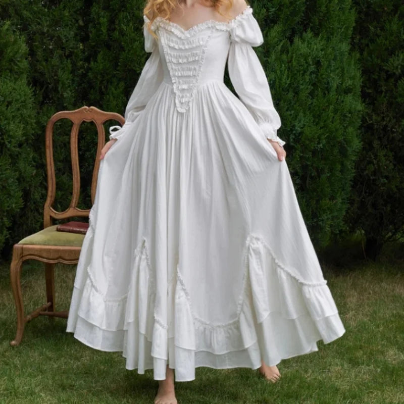 The Chantilly Embroidered Corset Gown | Off-Shoulder Pleated Maxi | Applique Formal Dress | Parisian Princess