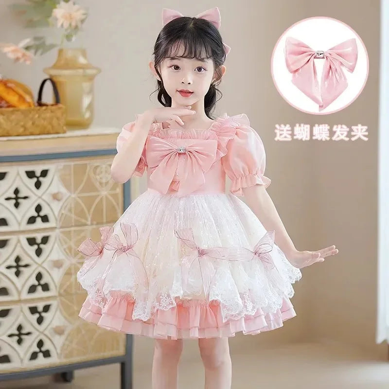 Petite Princess Lolita  Cute Princess Dress New Children's Fashion Birthday Dresses Tutu Send Headpiece 3-15Y 2023