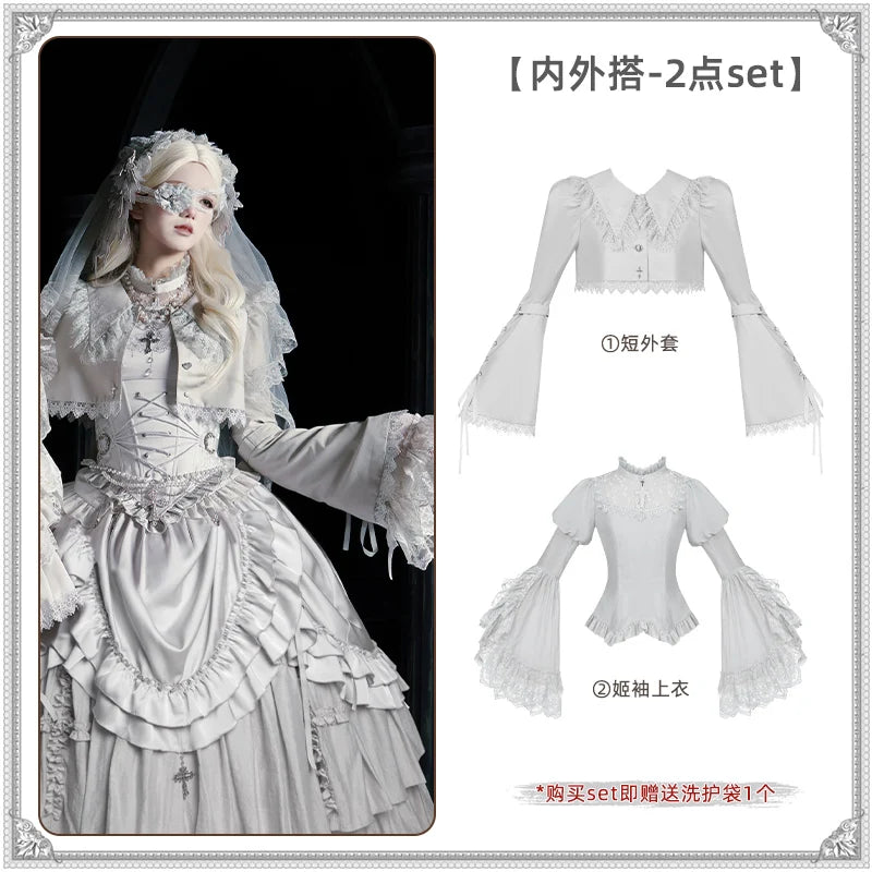 Gothica Signature Long Split Dress New Womens French Elegant Court Style Heavy Industry Lolita Dress Fishbone Corset Skirt Shirt Set