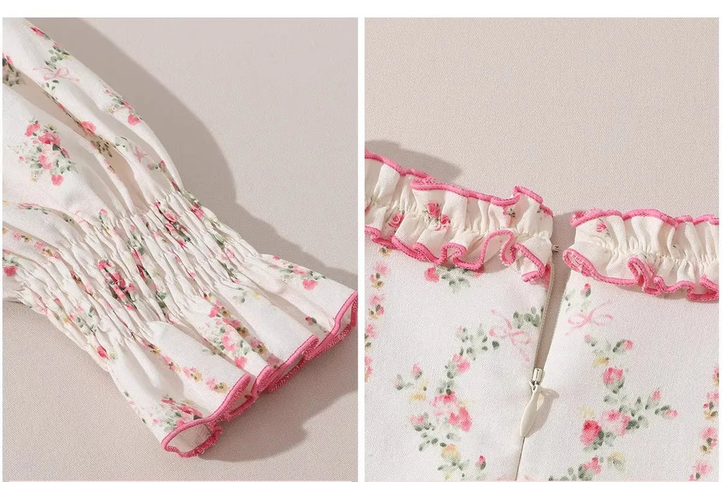 The Giverny Floral Cotton Gown | Square Neck Puff Sleeve Midi | French Countryside Prairie Dress | Parisian Princess