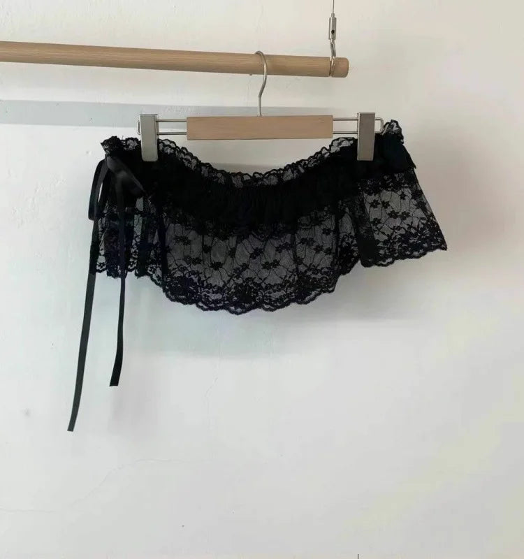Lace-up Lace Side Half-body Skirt Short Sash Curtain Apron Girls Sweet Jeans Casual Pants Accessories Skirt
