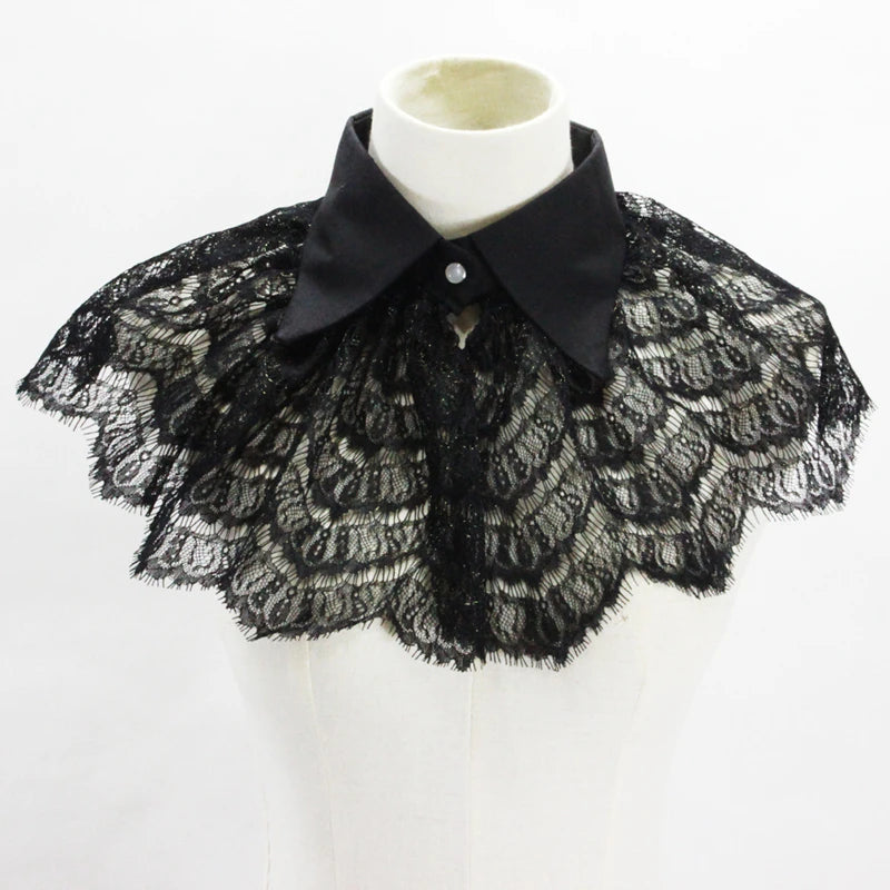 Elegant Hollow Embroidery High Collar Shawl Ruffled Fake Collar White Scarf Half Shirt Decorative Stand Collar
