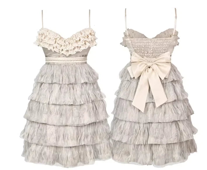 The Gothica Russian Princess Cake Dress | High-Waist Lace-Strap Luxury Slip | Sweet Apricot Layered Jupe | Parisian Princess