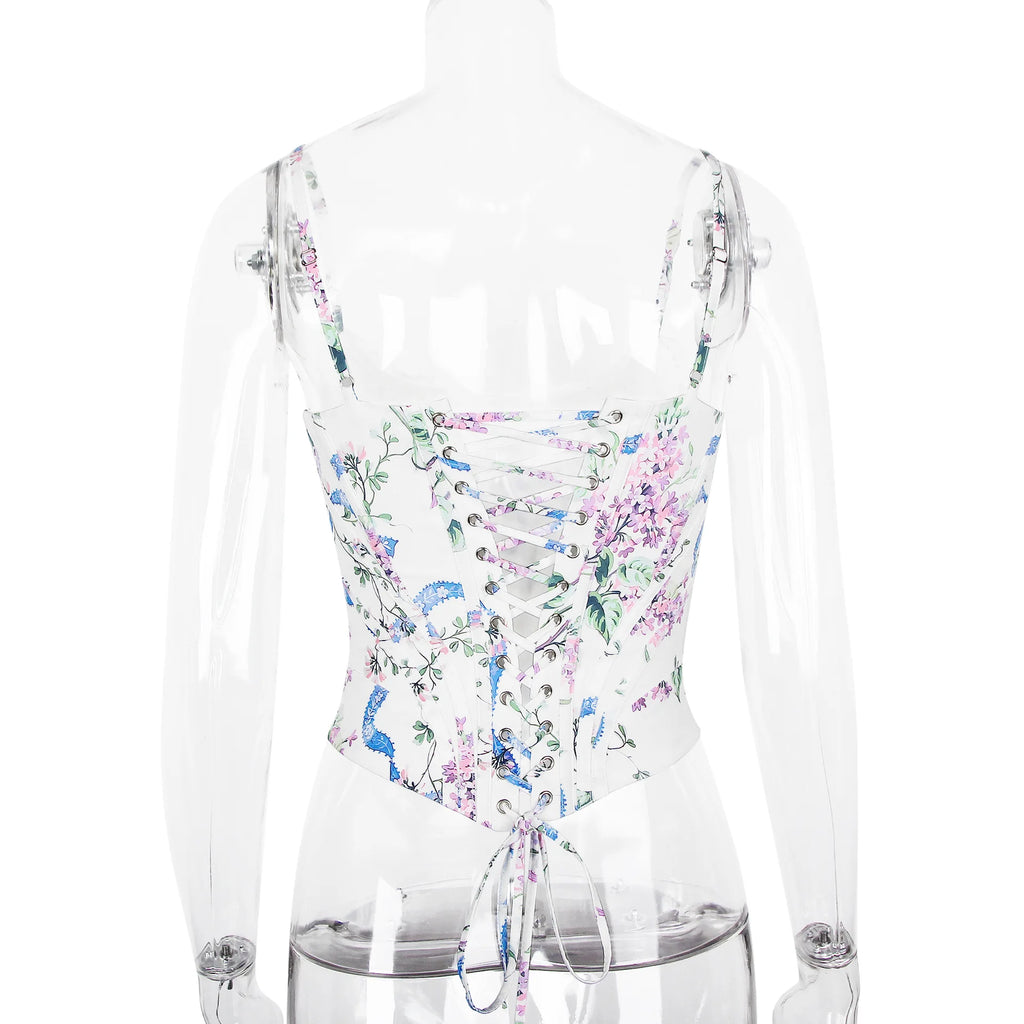 The Coquette Lattice Bustier | Summer Lace-Up Mesh Corset Top | Date Night Spaghetti Strap Party Tank | Parisian Princess