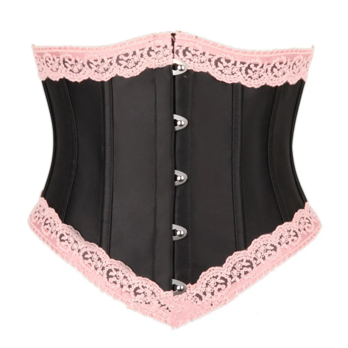 Womens Pink Underbust Corset Top Sexy Lace Trim Boned French Style Lolita Bodices Vintage Bustier Bridal Wedding Party Costumes