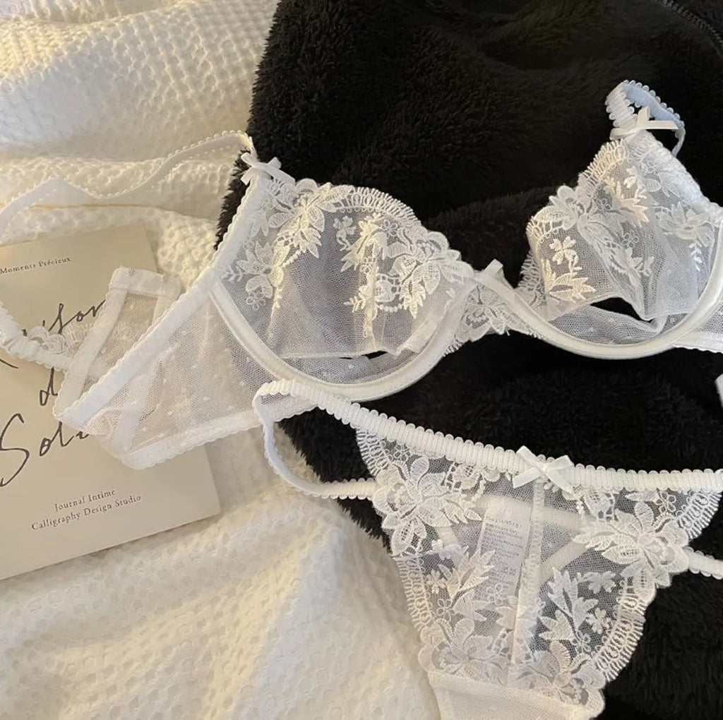 The Jardin Floral Lace Bra & Brief Set | Push-Up Underwire 3/4 Cup | Lace Lingerie | Black & White | Parisian Princess