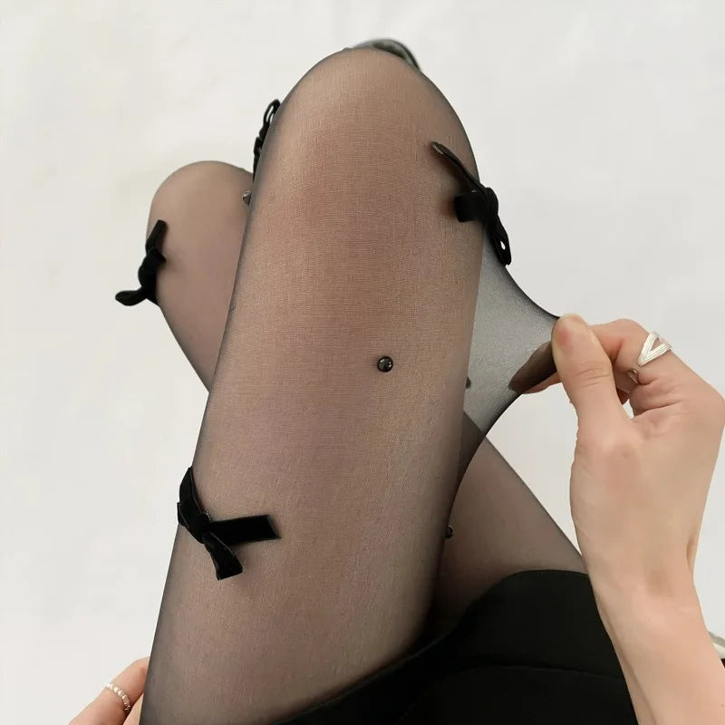 Lolita Pink Velvet Bow Embroidery Pearl Tights Pantyhose Fashion Women Tights JK Lolita Styles Sweet Girls Kawaii Cute Stocking