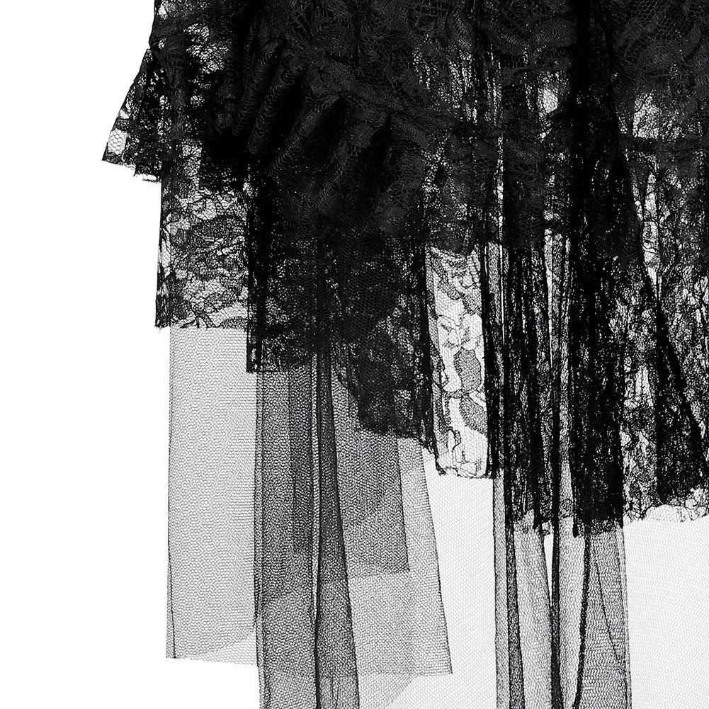 The Midnight Waltz High-Low Gown: A Parisian Noir Masterpiece | Layered Lace & Tulle Asymmetrical Skirt (XS-6XL) | Parisian Princess