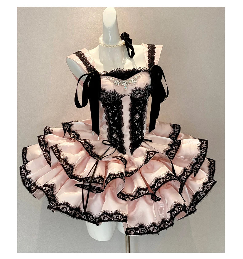 Princess Romantic Date Anniversary Wedding Party Pink Dress Girls Women's Sweet Lolita Halter Off-Shoulder Ball Gown Dresses