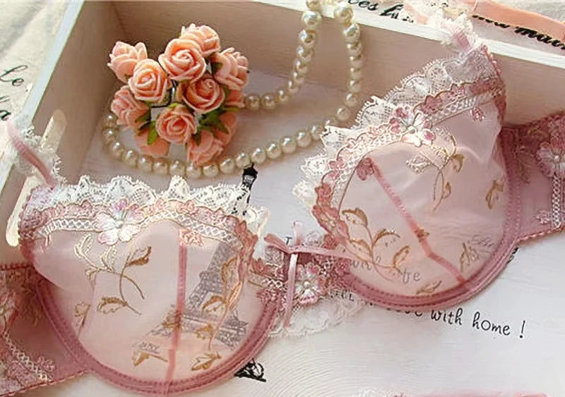 The Versailles Lace Lingerie Set | Push-Up Bra & Brief | Floral Lace Underwire | Parisian Princess