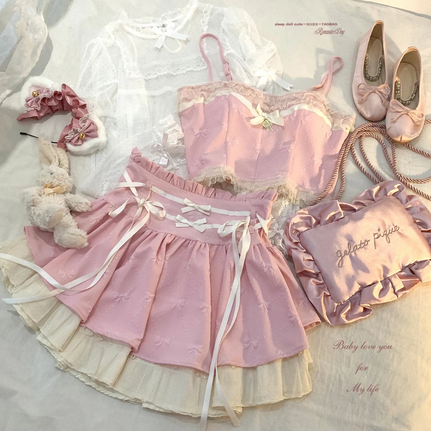 The Odette Ballet Bow Tie Set | Lace-Up High Waist Skirt & Strappy Top | Parisian Coquette Outfit
