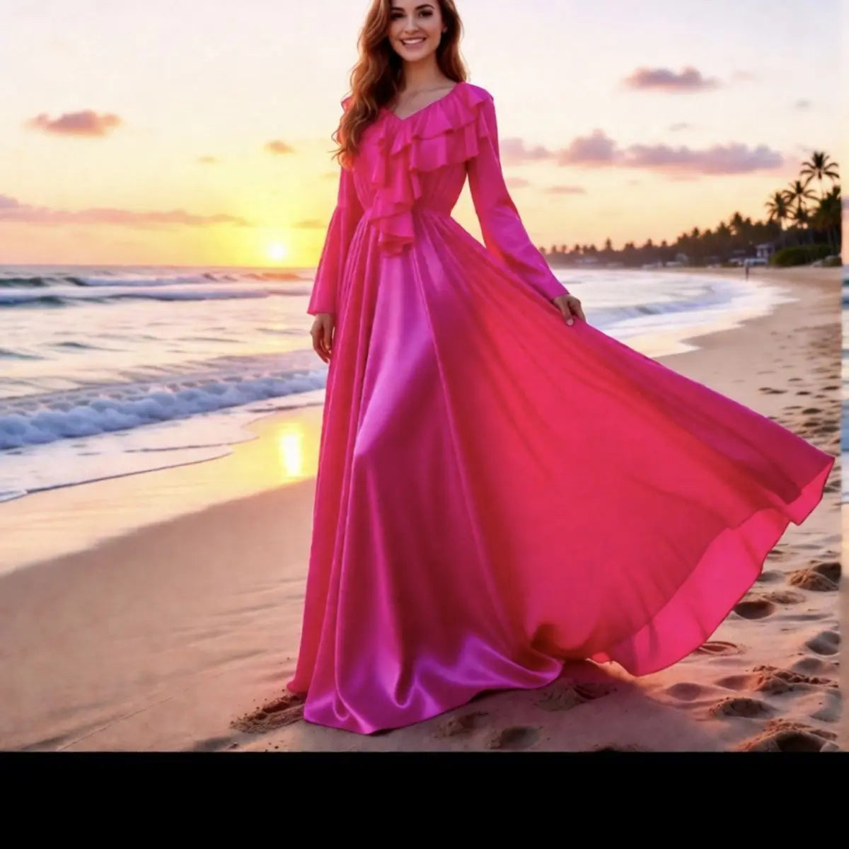 The Petit Trianon Ice Silk Sleep Gown | Glossy Satin Ruffle Maxi | Butterfly Sleeve Nightdress | Parisian Princess