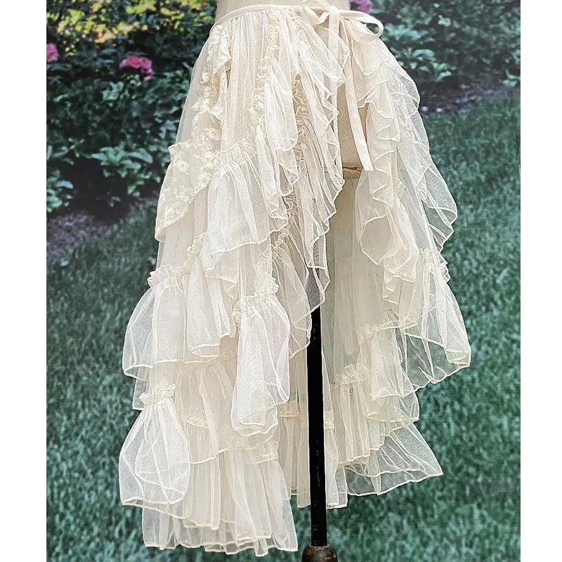The Swan Lake Ruffled Cover-Up | Double-Layer Asymmetrical Mesh Skirt | Sweet Lolita Waist Curtain | Parisian Princess