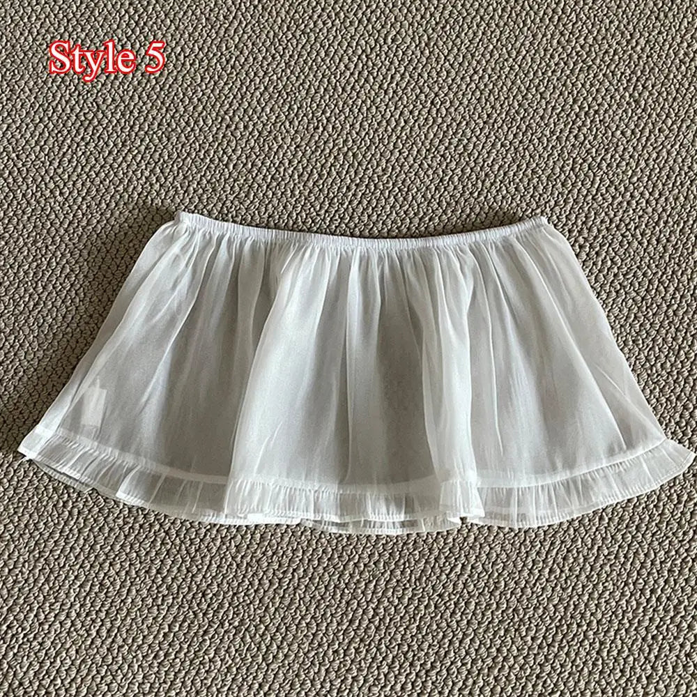 Lace Mini Skirts Women Elegant Sweet Lolita Short Skirts High Waist Ruffle Skirts Lace Trim Butt Curtain Skirt