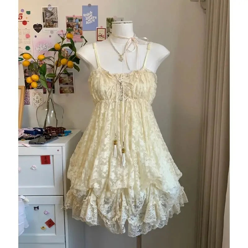 The Madeleine Lolita Mini | French Solid A-Line Party Dress | O-Neck Tatting Short Sleeve Vestido | Parisian Princess