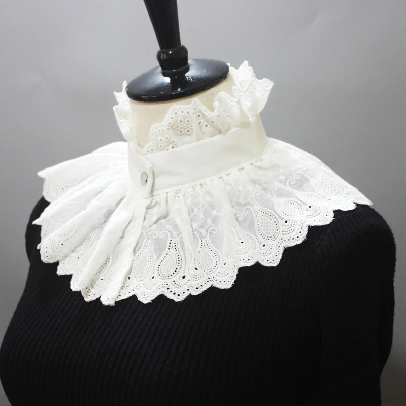 Elegant Hollow Embroidery High Collar Shawl Ruffled Fake Collar White Scarf Half Shirt Decorative Stand Collar