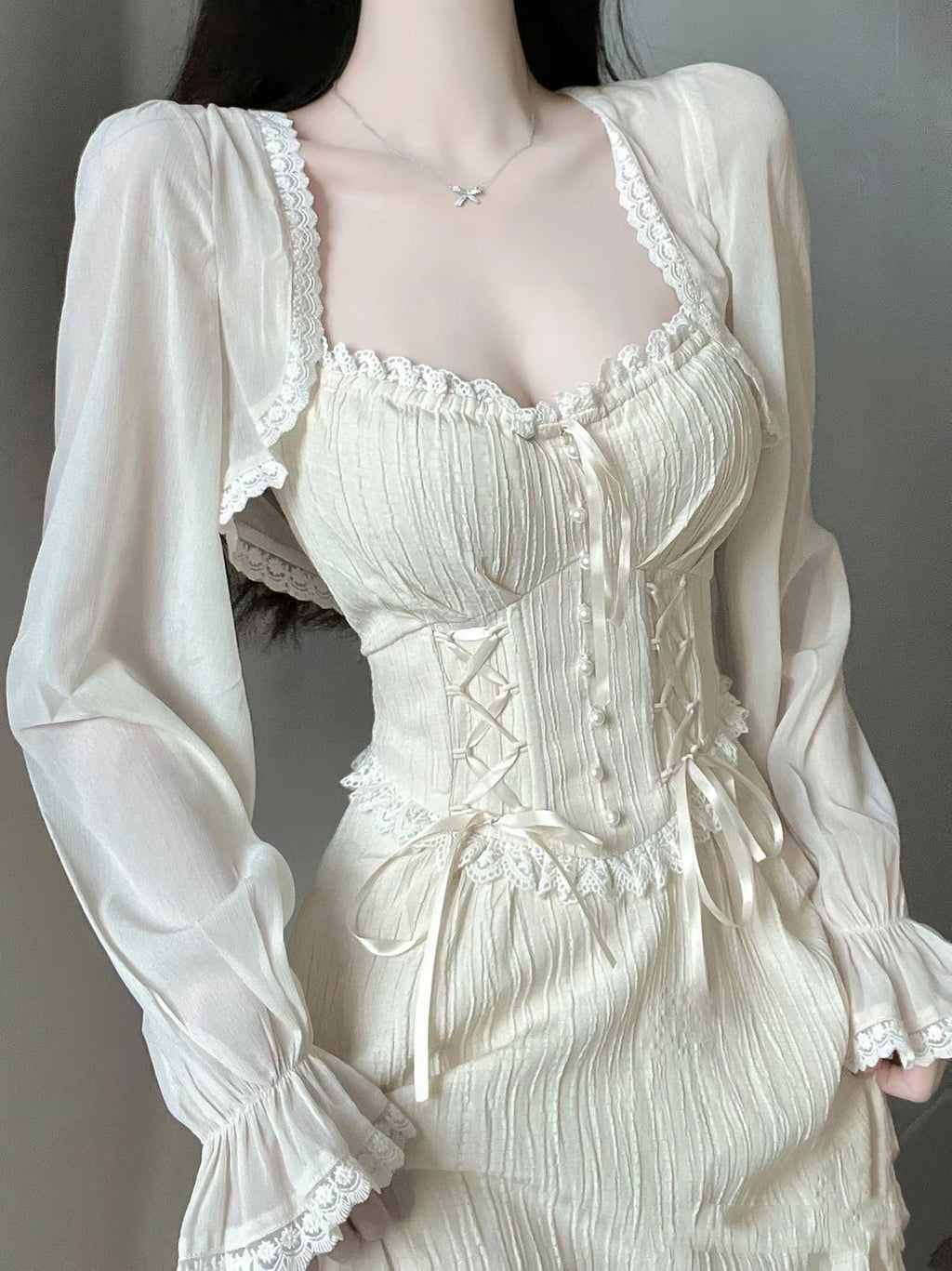 Women Office Casual Ruffle Dress Hollow Out Sleeve One Piece Dress Korean Summer New Fairy French Elegant Solid Mini Dress Party