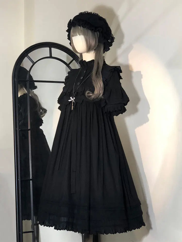 The Midnight Muse Gown | Classical Gothic Lolita Summer Dress | Darkly Retro Puff Sleeve A-Line Midi | Parisian Princess