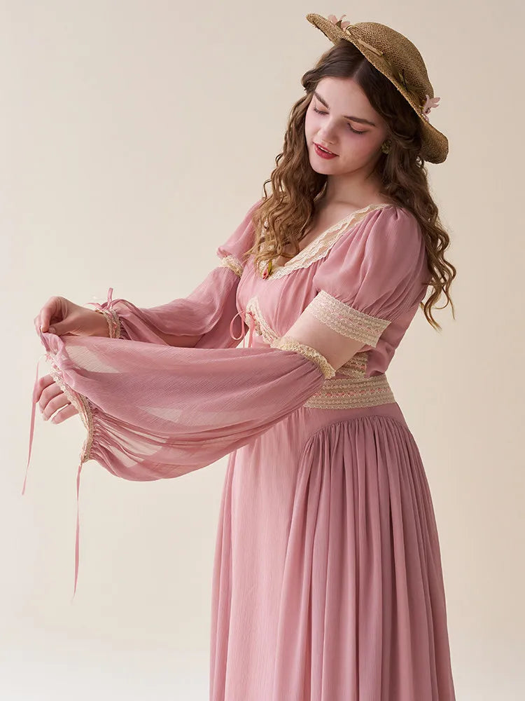 The Bagatelle Rose Garden Gown | French V-Neck Chiffon Midi | Vintage Empire Waist Plus Size Dress | Parisian Princess