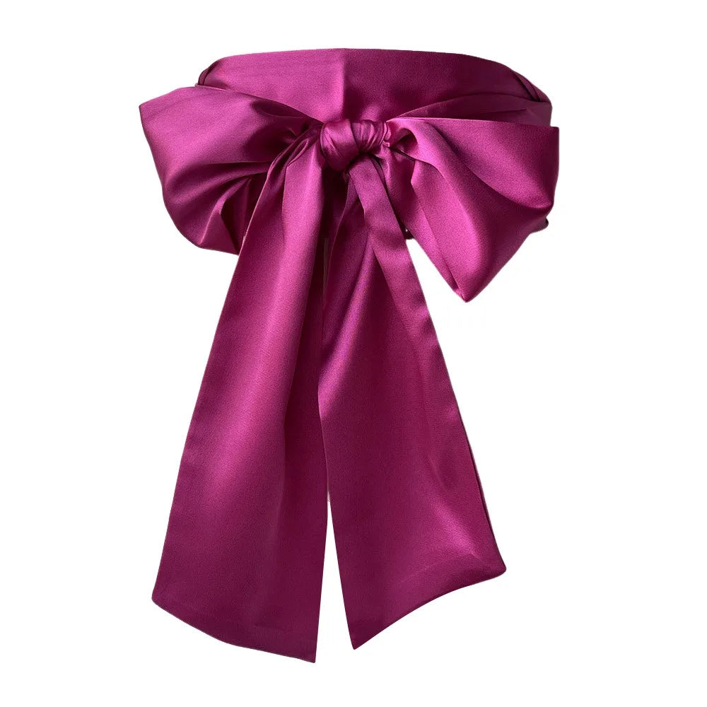Satin Silk Parisian Bow Corset Waist Belt Decorative Wide Bowknot Fabric Ribbon Cummerbunds DIY Waist Cover For Women Lady Girl Bridal