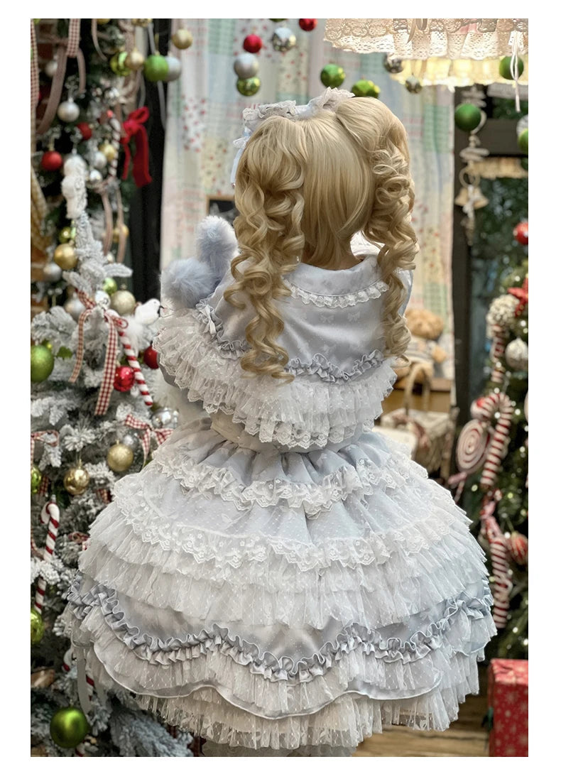 Pink Lolita Princess Dress Women's Bow Lace Heavy Industry Sweet Elegant Birthday Party Evening Dress Lady Suspender Dress Cloak