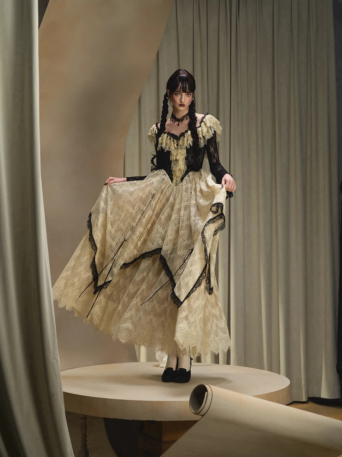 Parisian Lace Maxi Dresses Women Vintage Elegant Slim Luxury Lace Fishbone Dress Birthday Party Evening Dresses