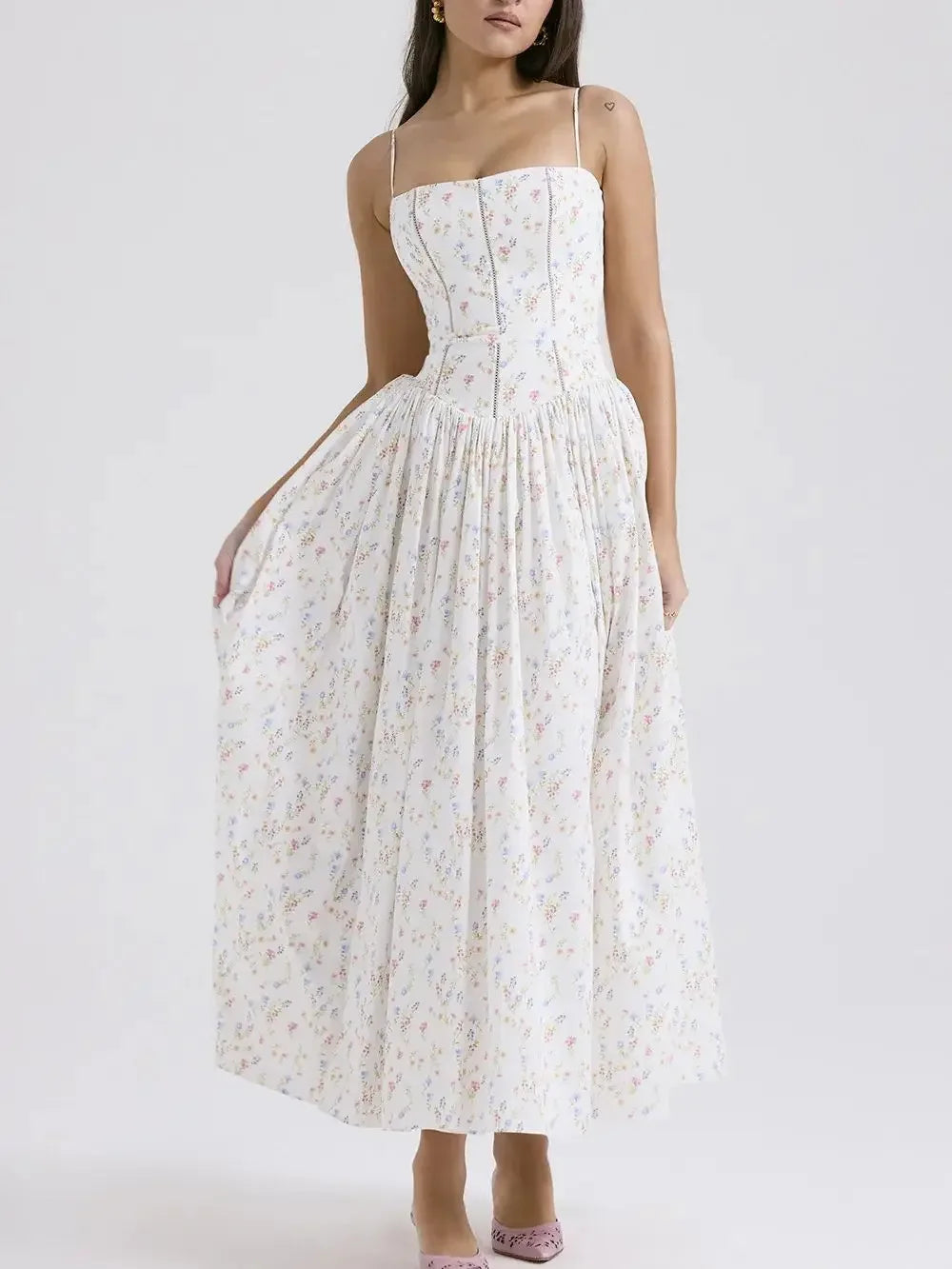 The Saint-Tropez Knotted Gown | French Corset-Detail Spaghetti Strap Mini | Flowy White Summer Beach Dress | Parisian Princess