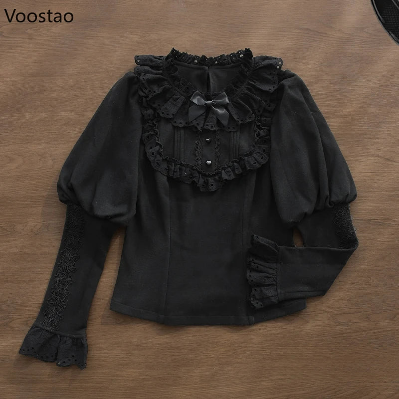 The Chantilly Lace Gigot Blouse | Parisian Lolita Ruffled Shirt | Peter Pan Collar Puff Sleeve Top | Parisian Princess